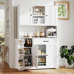 Gizoon Tall Kitchen Storage Cabinet with Door and Shelves White Kitchen Pantry Cabinet with Storage 67" Large Coffee Bar Hutch with Storage for Dining Room Kitchen and Living Room, Painted - Image 6