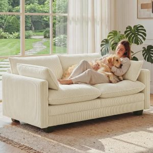 Gizoon Small Cloud Loveseat Couches for Living Room, 2 Seater Couch, Beige 2 Seater Love Seat Sofa with Comfy Deep Seat, Small Washable Couches with Removable Corduroy Cover for Apartment - Image 1