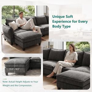 Modular Sectional Couches for Living Room , 104" L Shaped Couch Sofa Movable Ottomans, Padded Armrest, High-Resilience Cushion, Detachable Cover, Sturdy, Quick Assembly, Soft Chenille, Dark Gray - Image 6
