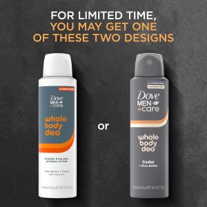 Dove Men Whole Body Deo Deodorant Spray Cedar + Shea Butter, 4 oz Suitable from Pits, Privates, to Feet, with Vitamin E. Cedar + Shea Butter Scent - Image 5