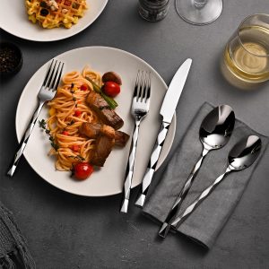 20 Piece 18/10 Silverware Set, Stainless Steel Flatware Cutlery set for 4 KINGSTONE Luxury Silverware with Diamond Cut Pattern, Mirror Polished Utensils for Kitchen, Wedding, Party, Dishwasher Safe - Image 8