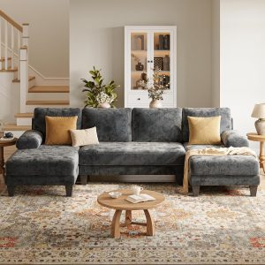 U-Shaped Sectional Couches for Living Room | 112 Inch Modern Sectional Couch | Dark Grey Chenille Sofa with Double Chaise for Apartment - Image 2