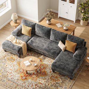 U-Shaped Sectional Couches for Living Room | 112 Inch Modern Sectional Couch | Dark Grey Chenille Sofa with Double Chaise for Apartment - Image 6