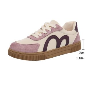 Women Spring Autumn Retro Colorblock Faux Nubuck Sneakers Lace Up Gum Rubber Sole Comfort Flat Casual Outdoor Walking Shoes - Image 4