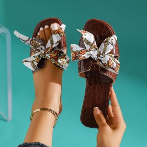 Women Fashion Bow Slide Sandals Summer New Flat Heel Slippers Comfortable Indoor Home Casual Slides - Image 3