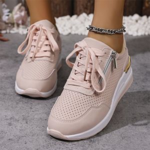 Pu Leather Wedges Sports Shoes Women Shiny Thick Bottom Breathable Sneakers Woman Plus Size 44 Lace Up Vulcanized Shoes Female - Image 9