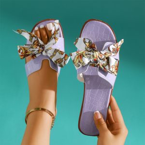 Women Fashion Bow Slide Sandals Summer New Flat Heel Slippers Comfortable Indoor Home Casual Slides - Image 5