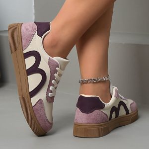 Women Spring Autumn Retro Colorblock Faux Nubuck Sneakers Lace Up Gum Rubber Sole Comfort Flat Casual Outdoor Walking Shoes - Image 6