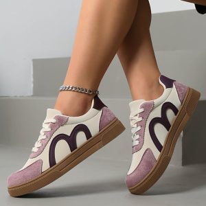 Women Spring Autumn Retro Colorblock Faux Nubuck Sneakers Lace Up Gum Rubber Sole Comfort Flat Casual Outdoor Walking Shoes - Image 5