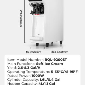 Commercial Ice Cream Machine, 10.4-20 QT/H Yield Soft Serve Ice Cream Machine with 4L Hopper & 1.6L Cylinder, Pre-Cooling & Auto Clean, Touch LCD for Snack Restaurants Bars (white, 4L) - Image 2