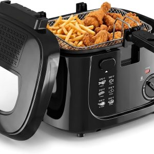 KEINVE 2.5L Electric Deep Fryer with Basket, Black Oil Fryer with Non-Stick Inner, Viewing Window, 1600Watt Fast Heating - Image 7