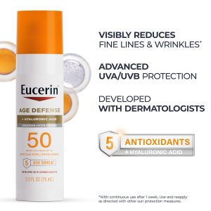 Eucerin Sun Age Defense Face Sunscreen Lotion SPF 50, 2.5 FL OZ Face Sunscreen SPF 50 with Hyaluronic Acid for Age Defense, Invisible Finish, Hypoallergenic, Non-Comedogenic, Fragrance Free - Image 4