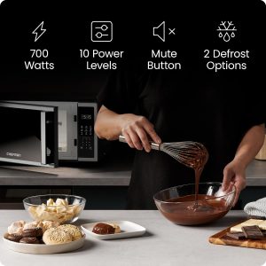 Chefman Compact Countertop Microwave, 0.7 Cu Ft, 700W, Stainless 10 Power Levels, 3 One-Touch Presets, +30 Second Button, Time & Weight Defrost, Mute Option, Child Safety Lock, Digital Timer - Image 7