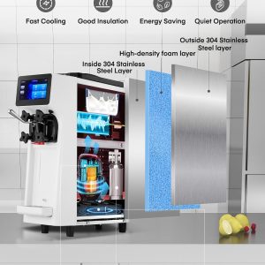 Commercial Ice Cream Machine, 10.4-20 QT/H Yield Soft Serve Ice Cream Machine with 4L Hopper & 1.6L Cylinder, Pre-Cooling & Auto Clean, Touch LCD for Snack Restaurants Bars (white, 4L) - Image 4
