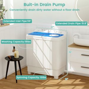 28 Lbs Portable Washing Machine, Portable Washer for Apartment with 18 Lbs Washer, 10 Lbs Spinner, Mini Compact Top Load Washing Machine for RV Dorm - Image 3
