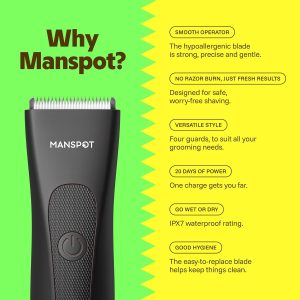 MANSPOT Manscape Groin & Body Hair Trimmer for Men, Electric Pubic Shaver Replaceable Ceramic Blade, Ball Razors for Men, Manscape Kit with 4 Guards, IPX7 Waterproof, Wet/Dry Use, 90-Minute Shaving - Image 2