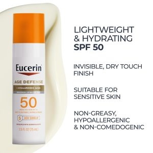 Eucerin Sun Age Defense Face Sunscreen Lotion SPF 50, 2.5 FL OZ Face Sunscreen SPF 50 with Hyaluronic Acid for Age Defense, Invisible Finish, Hypoallergenic, Non-Comedogenic, Fragrance Free - Image 7