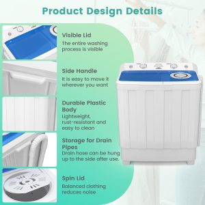 28 Lbs Portable Washing Machine, Portable Washer for Apartment with 18 Lbs Washer, 10 Lbs Spinner, Mini Compact Top Load Washing Machine for RV Dorm - Image 7