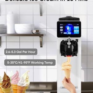 Commercial Ice Cream Machine, 10.4-20 QT/H Yield Soft Serve Ice Cream Machine with 4L Hopper & 1.6L Cylinder, Pre-Cooling & Auto Clean, Touch LCD for Snack Restaurants Bars (white, 4L) - Image 3