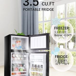 Refrigerator with Freezer 3.5 Cu.Ft Top-Freezer Compact Refrigerator Black 7 Level Adjustable Thermostat Control, 2 Door ,Low noise,Low Power Consumption - Image 6