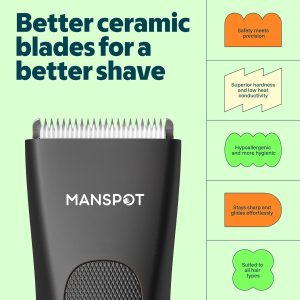 MANSPOT Manscape Groin & Body Hair Trimmer for Men, Electric Pubic Shaver Replaceable Ceramic Blade, Ball Razors for Men, Manscape Kit with 4 Guards, IPX7 Waterproof, Wet/Dry Use, 90-Minute Shaving - Image 3