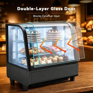 Countertop Display Fridge 3.5 Cu.Ft Double Glass Door White LED light, auto-defrost, 36-54°F, adjustable shelves, for bakery/cafe/store - Image 4