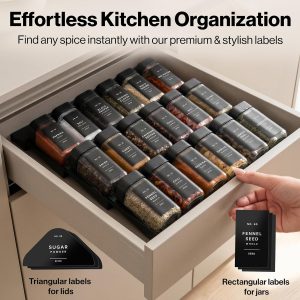 Glass Square Spice Jars with Label, 24x Black Sprinkle Lids Airtight Lids keep spices fresh, Kitchen Spice Drawer Organizer, 4oz Seasoning Containers incl. Funnel, Brush & 240 Labels - Image 3