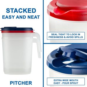 2-Pack 1 Gallon Water Pitchers with Lids, Slim Fridge Door Water Jugs Flip-top spout provides smooth, controlled pouring, while BPA-free plastic ensures safe everyday use - Image 6