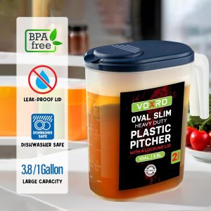 2-Pack 1 Gallon Water Pitchers with Lids, Slim Fridge Door Water Jugs Flip-top spout provides smooth, controlled pouring, while BPA-free plastic ensures safe everyday use - Image 3