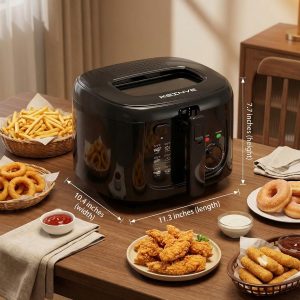 KEINVE 2.5L Electric Deep Fryer with Basket, Black Oil Fryer with Non-Stick Inner, Viewing Window, 1600Watt Fast Heating - Image 5