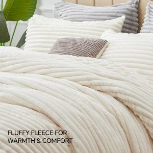 BEDELITE Fleece Queen Comforter Set, Fluffy Bed Set, Cream White Super Soft & Warm Bedding, Luxury Fuzzy Faux Fur Comforter for Winter, Heavy Plush Bedding, with 2 Pillowcases - Image 8