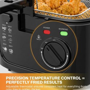 KEINVE 2.5L Electric Deep Fryer with Basket, Black Oil Fryer with Non-Stick Inner, Viewing Window, 1600Watt Fast Heating - Image 4