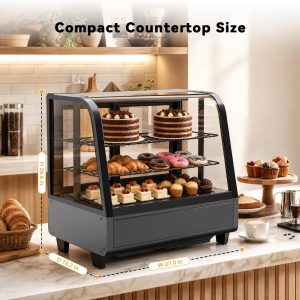 Countertop Display Fridge 3.5 Cu.Ft Double Glass Door White LED light, auto-defrost, 36-54°F, adjustable shelves, for bakery/cafe/store - Image 2