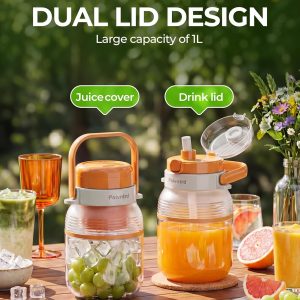 Licuadora Portatil personal travel blender 34OZ Smoothie Shake Juicer Cup 80W motor, 10-leaf system crushes ice in 30s. 34oz BPA-free cup with dual lids. 1500mAh battery, safety lock, easy clean. - Image 2