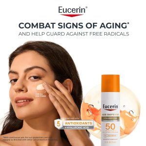 Eucerin Sun Age Defense Face Sunscreen Lotion SPF 50, 2.5 FL OZ Face Sunscreen SPF 50 with Hyaluronic Acid for Age Defense, Invisible Finish, Hypoallergenic, Non-Comedogenic, Fragrance Free - Image 3
