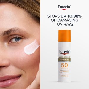 Eucerin Sun Age Defense Face Sunscreen Lotion SPF 50, 2.5 FL OZ Face Sunscreen SPF 50 with Hyaluronic Acid for Age Defense, Invisible Finish, Hypoallergenic, Non-Comedogenic, Fragrance Free - Image 6
