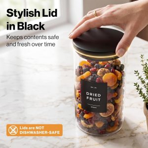 Glass Pantry Storage Jars Containers with Black Lids and Labels - Set of 5 Extra Thick Round Glass Canisters with Black Lids and 54 Pre-printed Pantry Labels keeps dry Goods Fresh and Organized Visit the EDELHAUS Store - Image 7