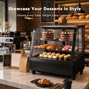 Countertop Display Fridge 3.5 Cu.Ft Double Glass Door White LED light, auto-defrost, 36-54°F, adjustable shelves, for bakery/cafe/store - Image 8