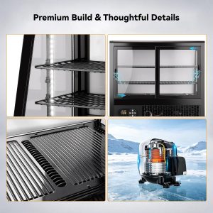Countertop Display Fridge 3.5 Cu.Ft Double Glass Door White LED light, auto-defrost, 36-54°F, adjustable shelves, for bakery/cafe/store - Image 7