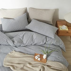 Striped Duvet Cover Set 100% Washed Cotton Linen Feel King Linen Like Texture Relaxed, Comfy Breathable Lightweight for All Season, 3 Piece Bedding Set, Hidden Zipper & 8 Corner Ties - Image 3