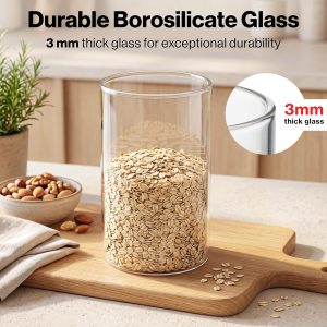 Glass Pantry Storage Jars Containers with Black Lids and Labels - Set of 5 Extra Thick Round Glass Canisters with Black Lids and 54 Pre-printed Pantry Labels keeps dry Goods Fresh and Organized Visit the EDELHAUS Store - Image 5